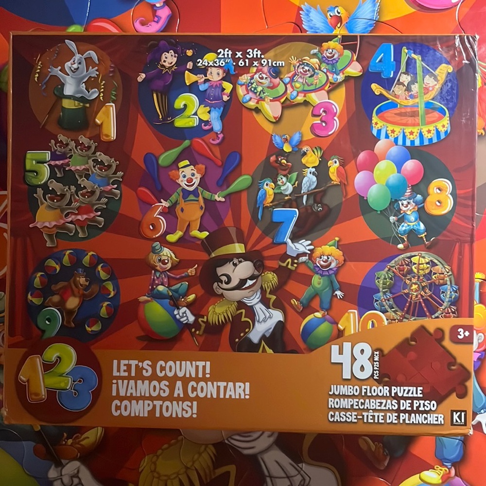 💟🧩 48 Extra Large Piece “Let’s Count!” Rare floor puzzle. 2x3 feet. Complete.